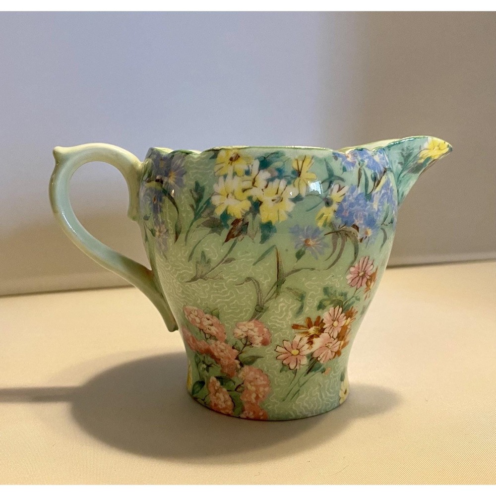 Vintage Pale Green Shelley England Melody Chintz Milk Jug Creamer